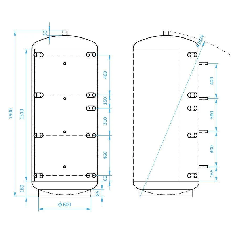 Install Storax HS puffertároló, 750l, hőcserélő nélkül (SH-0-750)