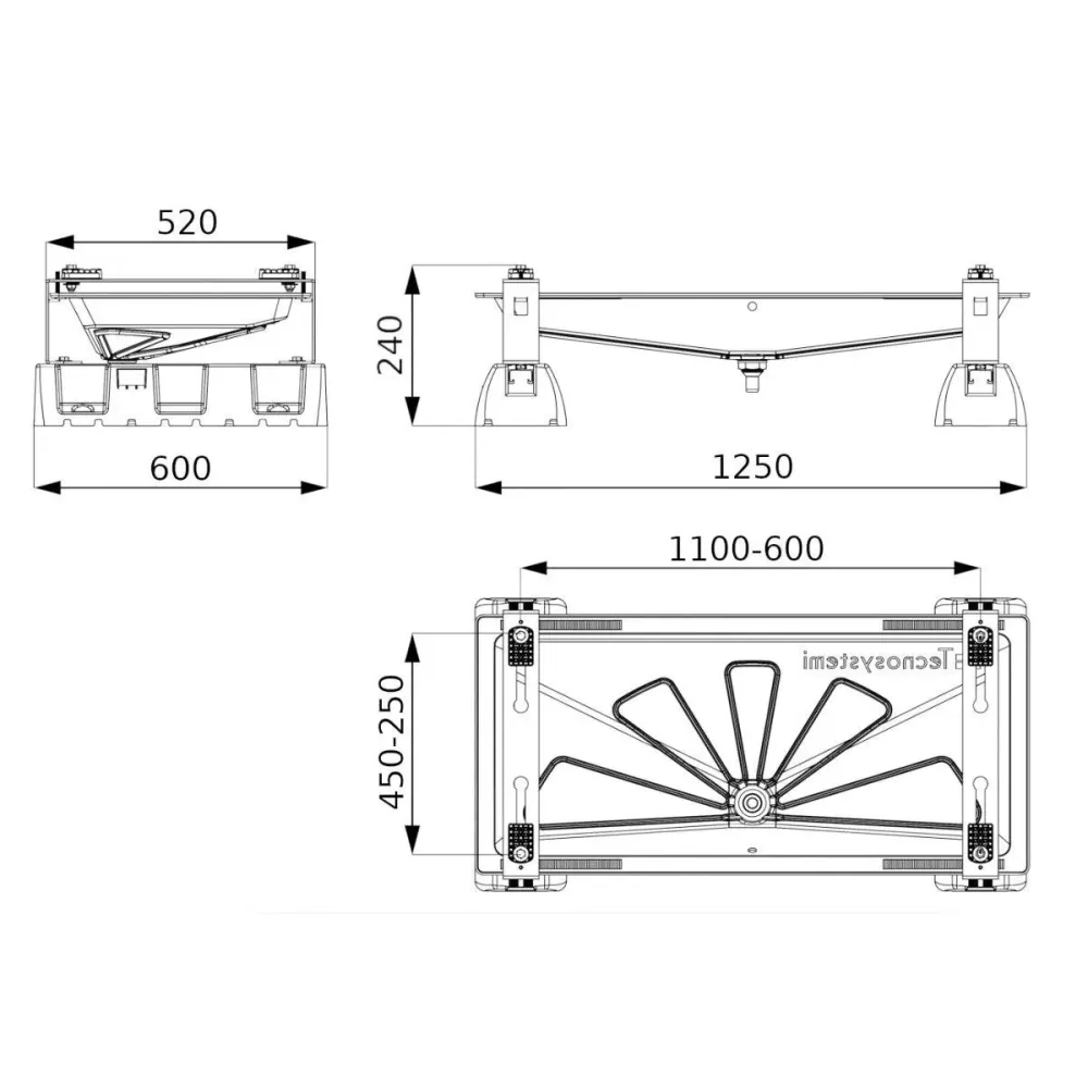 Terralux hőszivattyú álló konzol, csepptálcával és tálcafűtéssel 1250x600 - MAX 190kg