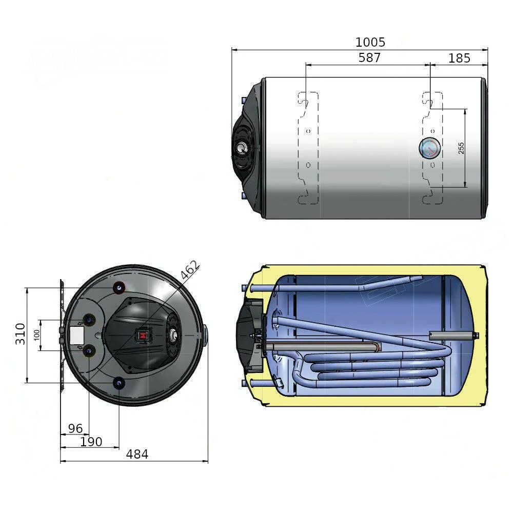 Heizer PLUS-RHB-102 2kW fali indirekt tároló fekvő, elektromos fűtőbetéttel 100l (PLUS-RHB-102)