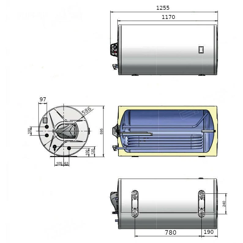 Heizer PLUS-RHB-202 3kW fali indirekt tároló fekvő, elektromos fűtőbetéttel 200l (PLUS-RHB-202)