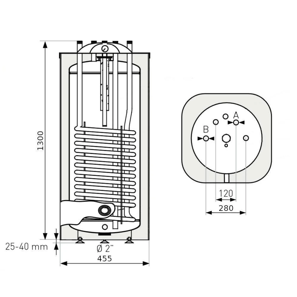 Heizer S-140 indirekt tároló álló, szögletes forma, 1 hőcserélő, fix szigetelés, 140l (S140L)