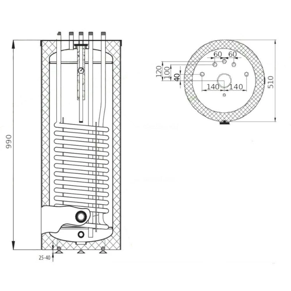 Heizer SR-100 indirekt tároló álló, hengeres forma, 1 hőcserélő, fix szigetelés, 100l (SR100)