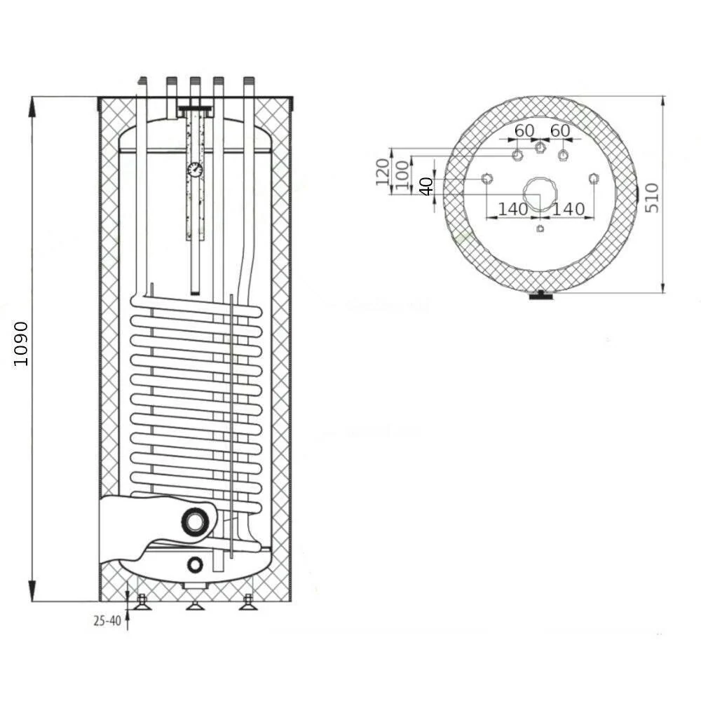 Heizer SR-120 indirekt tároló álló, hengeres forma, 1 hőcserélő, fix szigetelés, 120l (SR120)