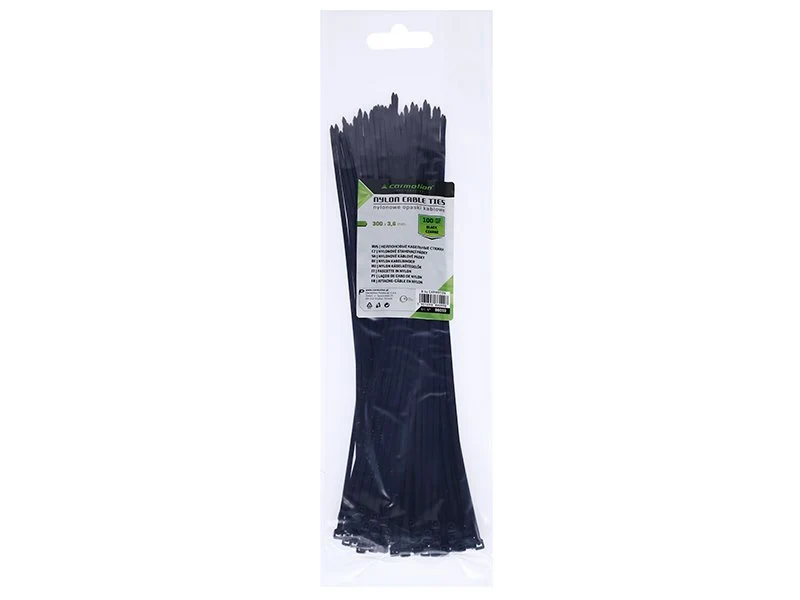 Nylon kábelkötegelő 300x3,6 mm, fekete, 100 db