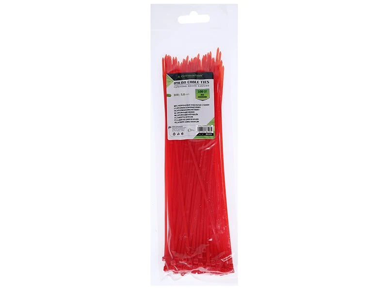 Nylon kábelkötegelő 300x3,6 mm, piros, 100 db