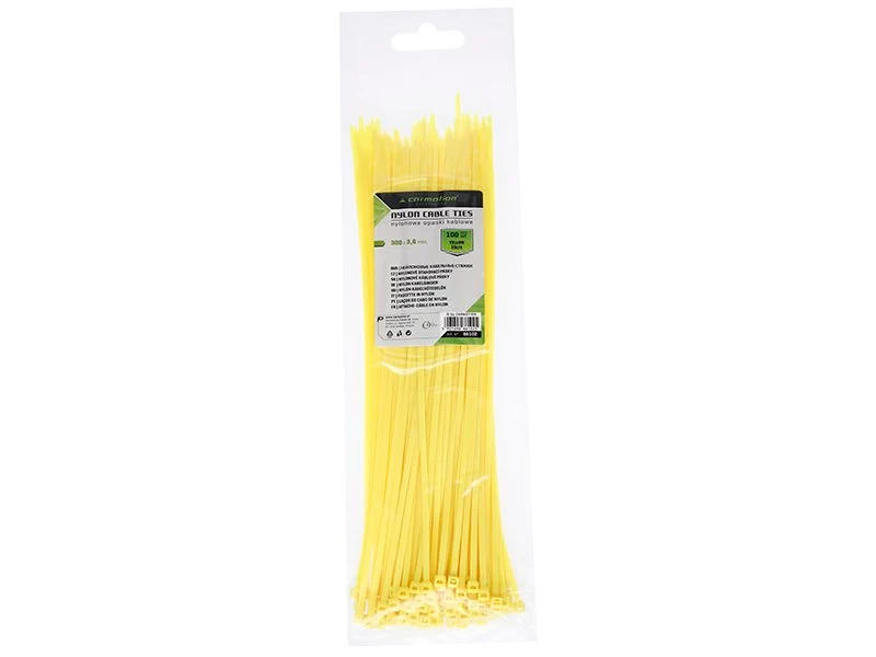 Nylon kábelkötegelő 300x3,6 mm, sárga, 100 db