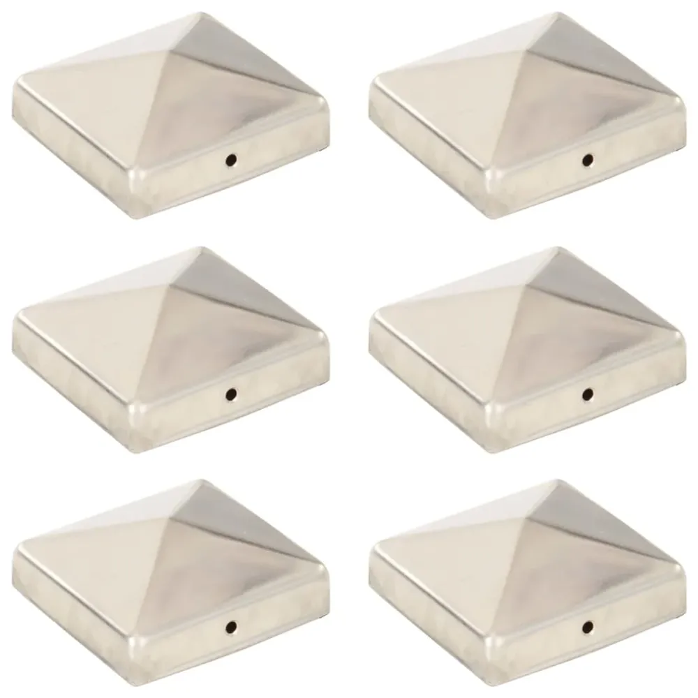 vidaXL 6 db gúla alakú rozsdamentes acél kerítésoszlop-sapka 81x81 mm