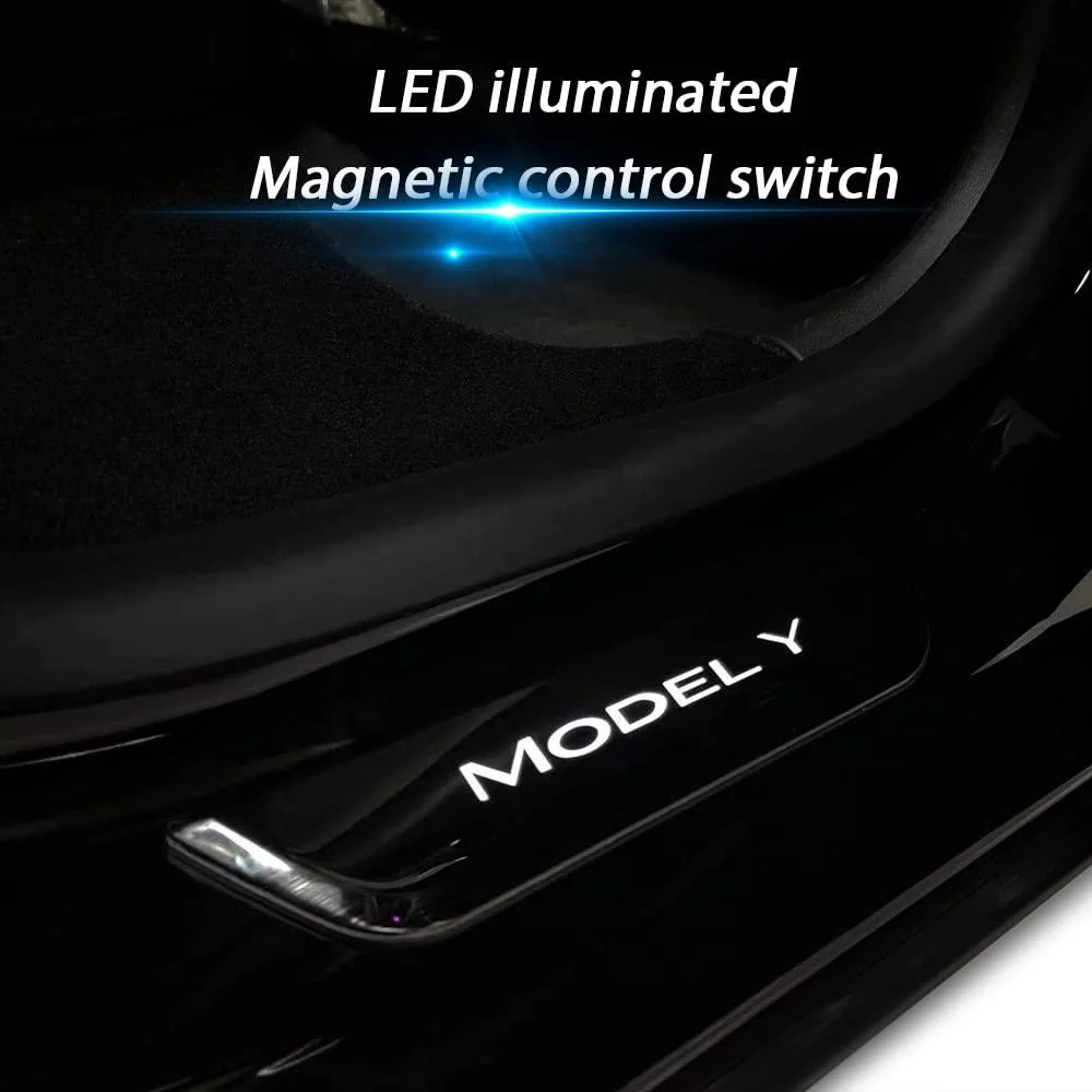 LED-es megvilágítású autó küszöbvédő lemez készlet Tesla
