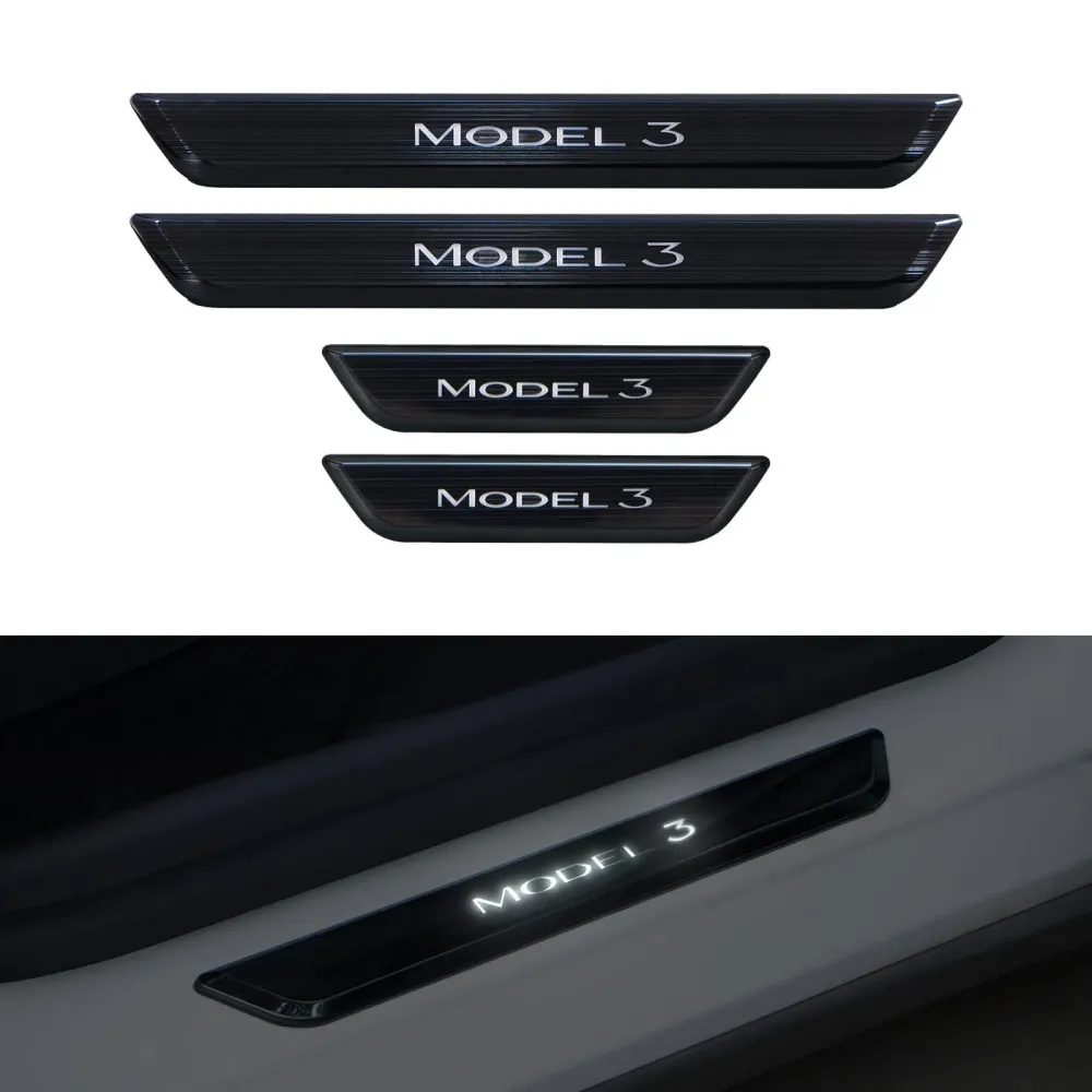 LED-es megvilágítású autó küszöbvédő lemez készlet Tesla