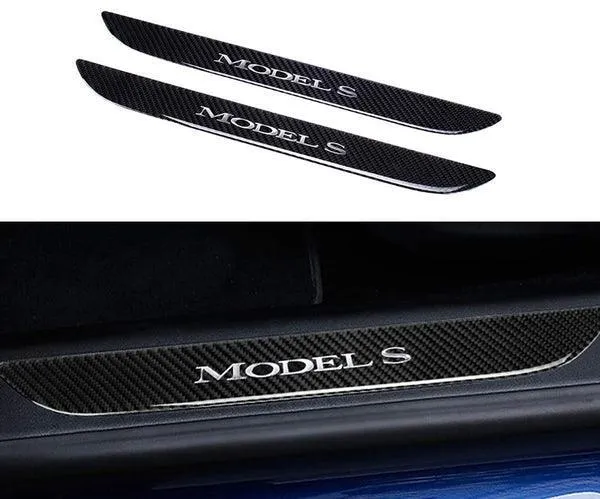 Tartós karbon küszöbvédők (2 darab) Tesla modellhez S - Autója bejáratának védelme (2016-2020)