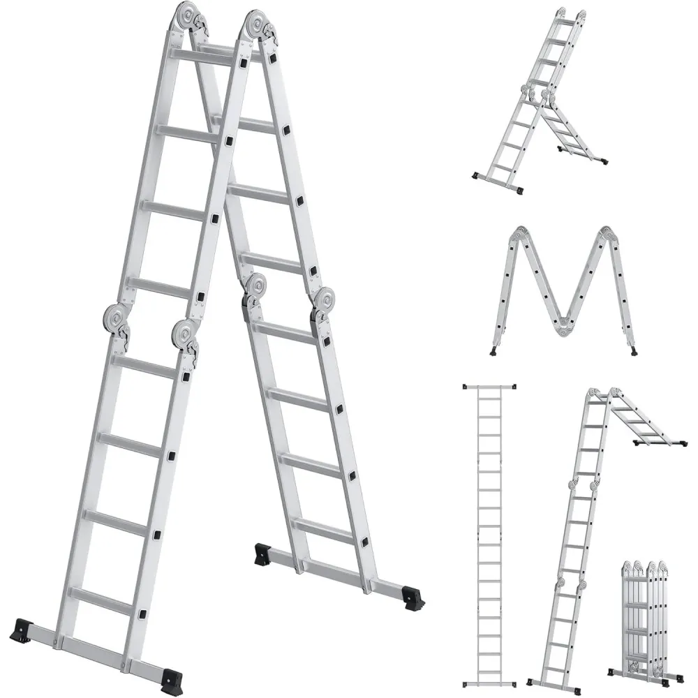 6 az 1-ben létra, összecsukható létra, 430 cm hosszú, ezüst