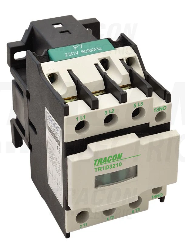 Tracon Általános felhasználású kontaktor,mágneskapcsoló 400V, 50Hz, 18A, 7,5kW, 400V AC, 3×NO+1×NC TR1D1801V7