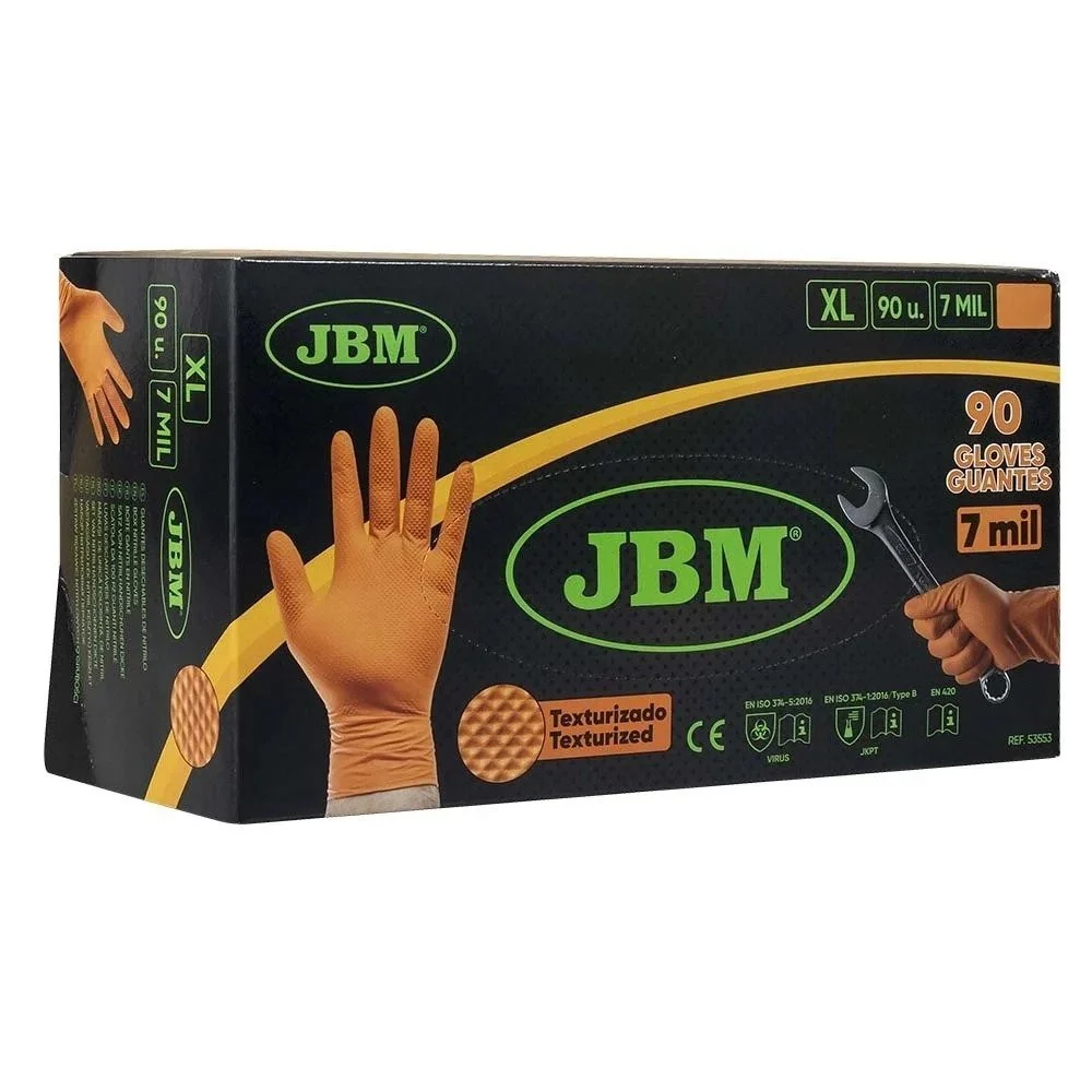 Nitril kesztyűk készlet JBM gyémánt textúra, narancssárga, XL, 90 db