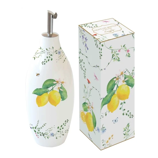 Porcelán citrom mintás olajkiöntő 300 ml díszdobozban Fleurs et Citrons