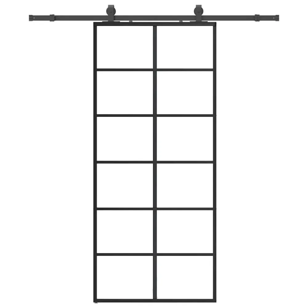 vidaXL fekete ESG üveg tolóajtó fémszerelvény-szettel 90x205 cm