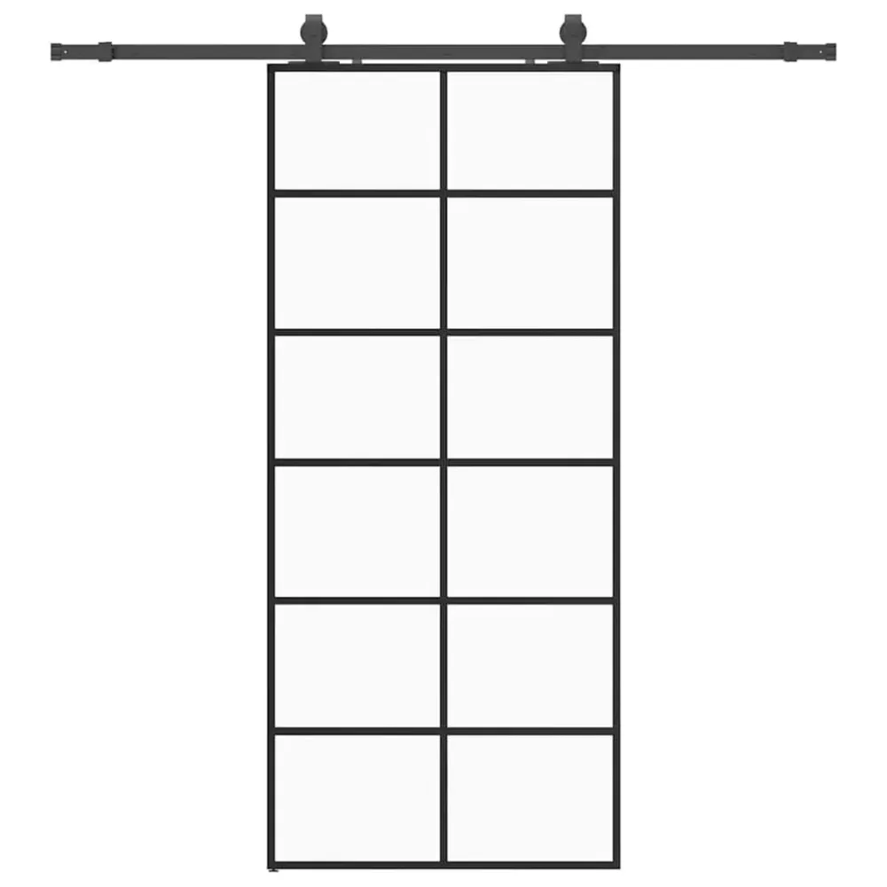 vidaXL fekete ESG üveg tolóajtó fémszerelvény-szettel 90x205 cm