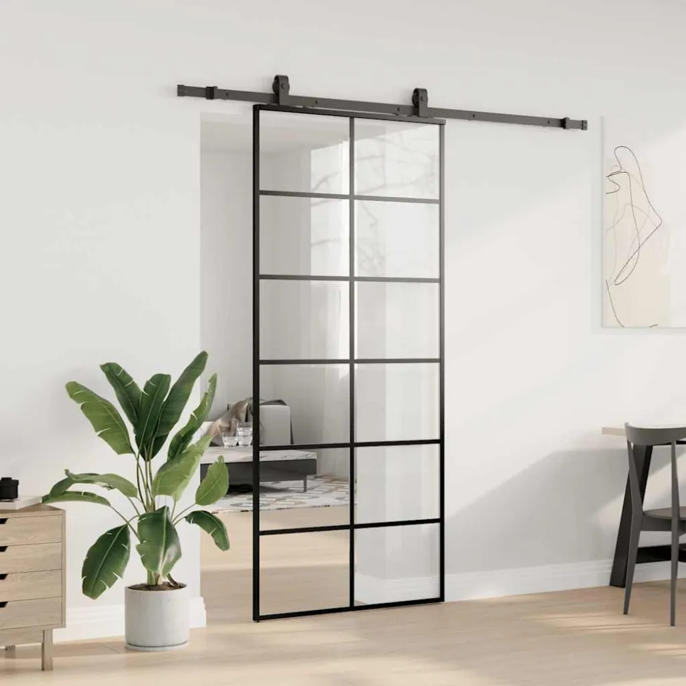 vidaXL fekete ESG üveg tolóajtó fémszerelvény-szettel 90x205 cm