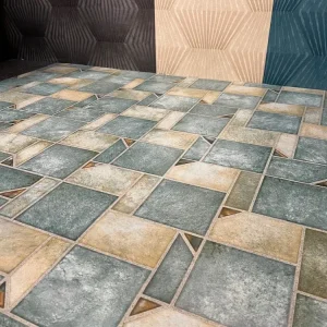 Zöld geometriai mintás tekercses vinyl padló
