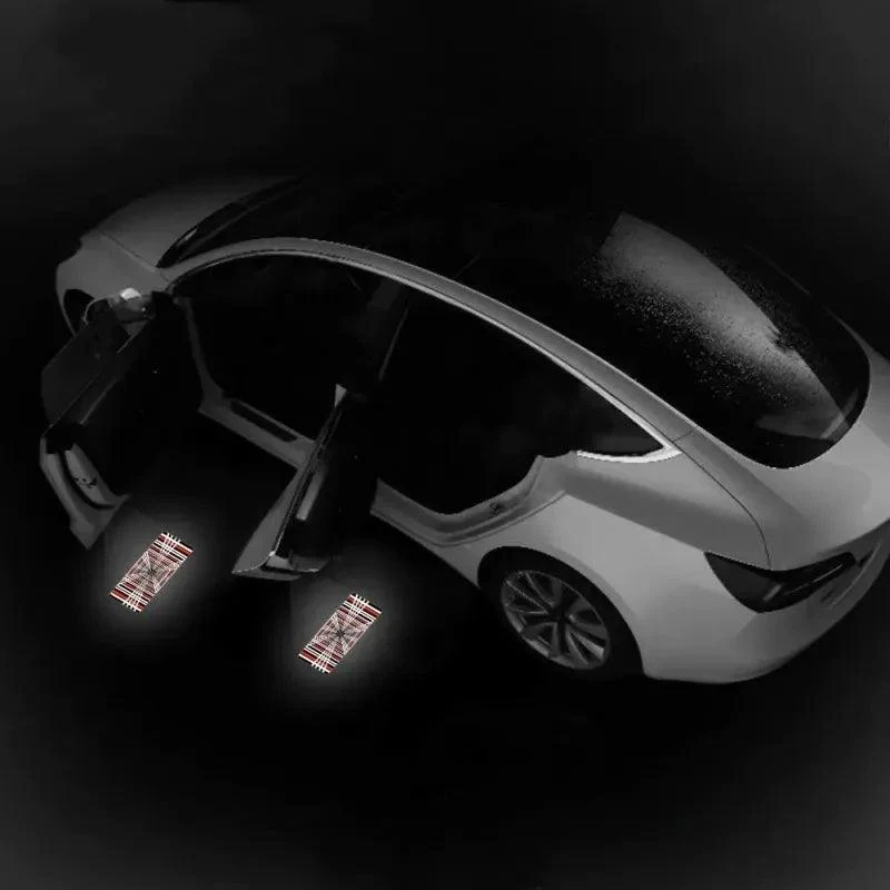 LED kockás projektorlámpák Tesla Model 3 Y-hoz S X - 2 db-os ultrafényes ajtólámpa szett