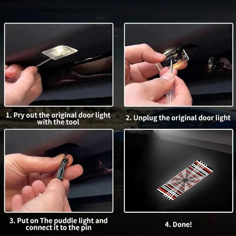 LED kockás projektorlámpák Tesla Model 3 Y-hoz S X - 2 db-os ultrafényes ajtólámpa szett