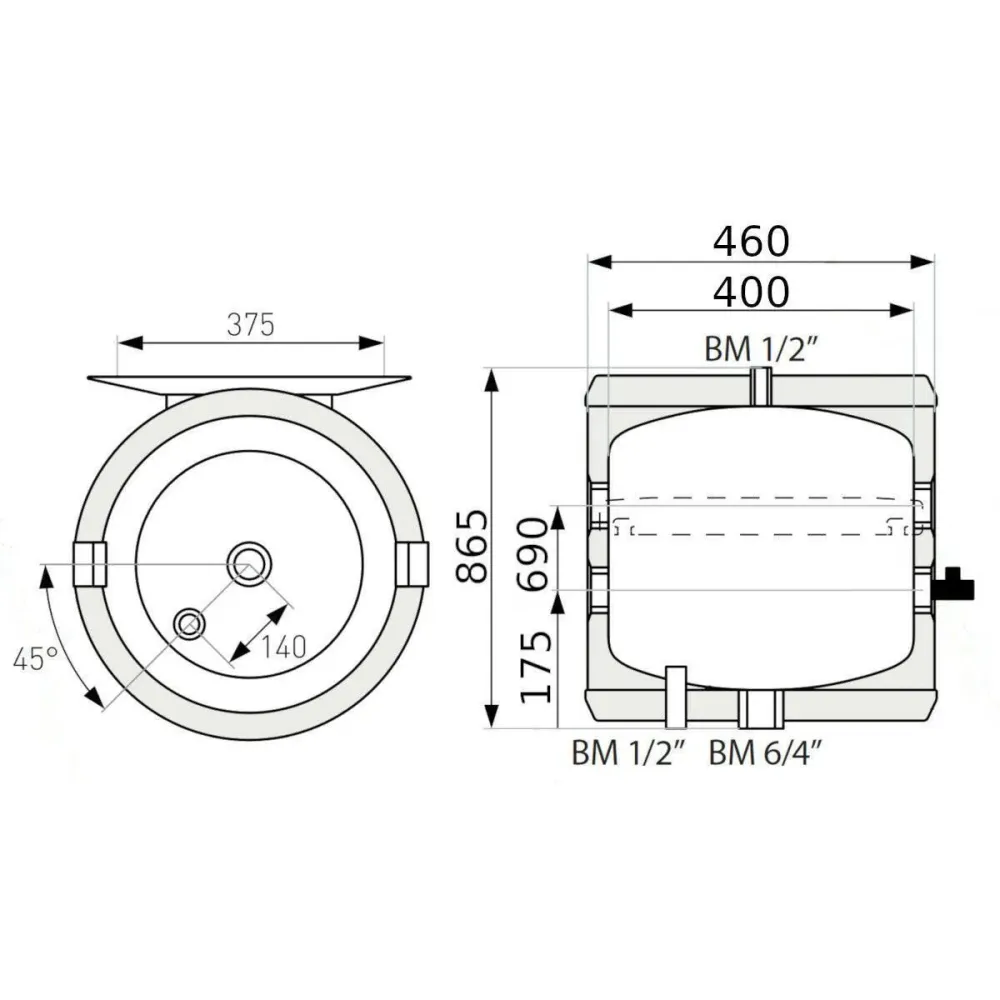 Heizer PUSE-80 fali puffertároló fix szigeteléssel hőszivattyúhoz, 6 csatlakozással (70-088000)