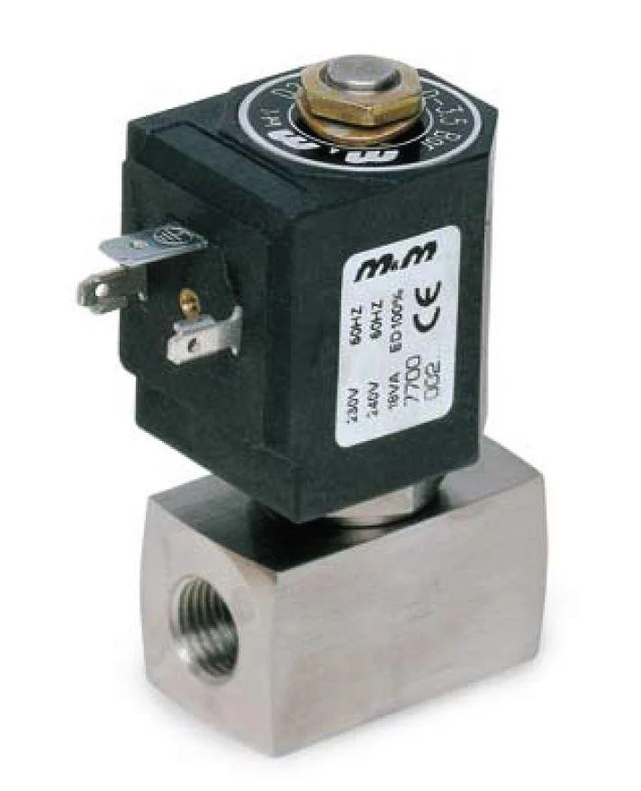2/2-es saválló mágnesszelepek 1/8″-1″ csatlakozóval 130 direkt műk., saválló viton tömítéssel