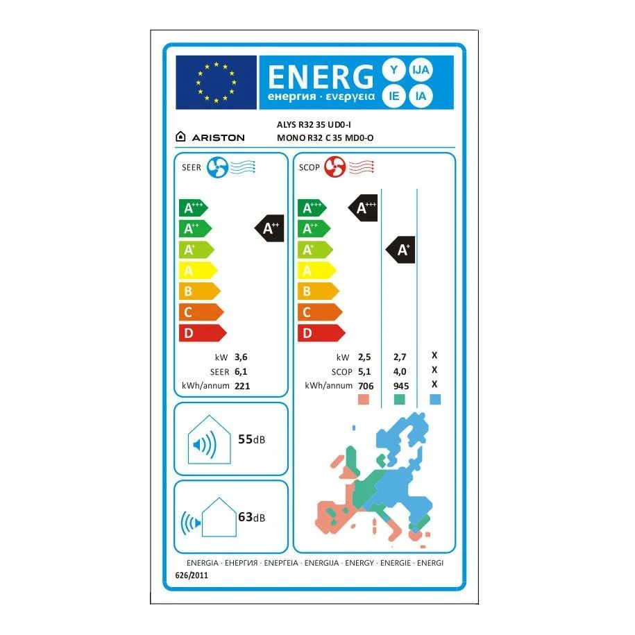 Ariston Alys 35 R32 mono split klíma szett 3.6 kW; ajándék WiFi modullal (3381412)