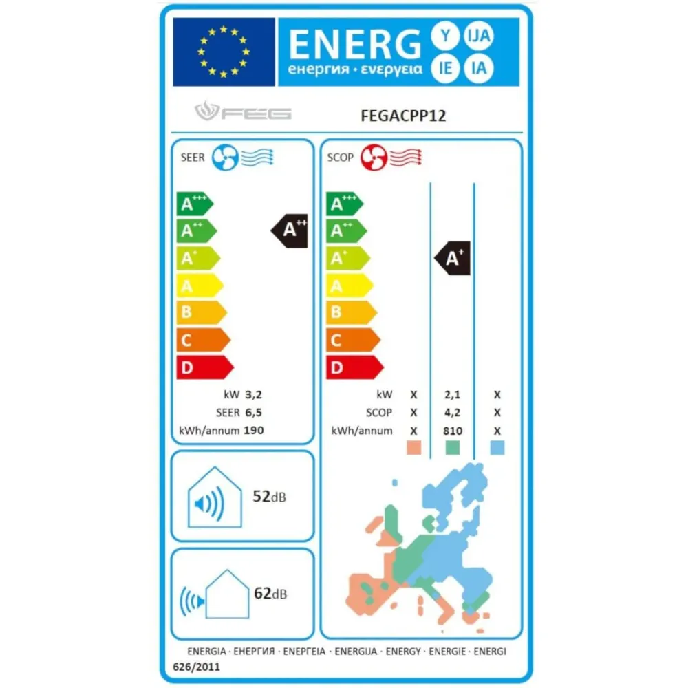 FÉG mono split klíma szett 3.5 kW, ++; WIFI vezérlés, csepptálcafűtés (FEGACPP12)