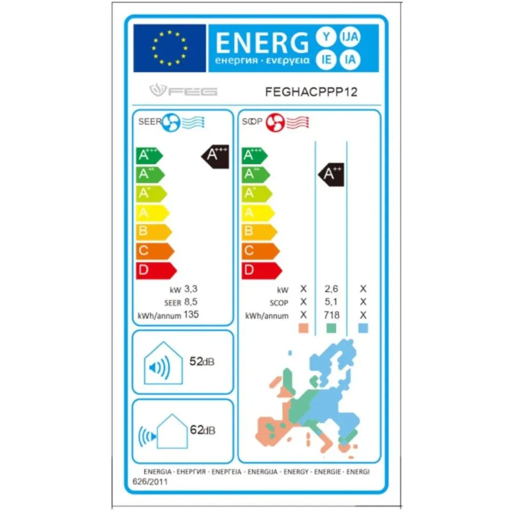 FÉG mono split klíma szett 3.5 kW, +++; WIFI vezérlés, csepptálcafűtés (FEGACPPP12)