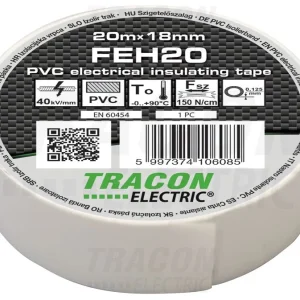 Tracon Szigetelőszalag 20m×18mm PVC 90Fok.ig Fehér FEH20
