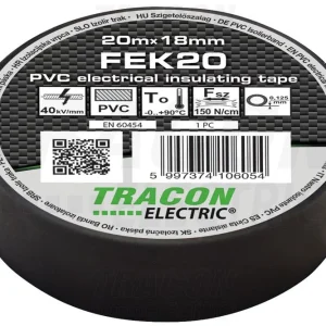 Tracon Szigetelőszalag 20m×18mm PVC 90Fok.ig Fekete FEK20