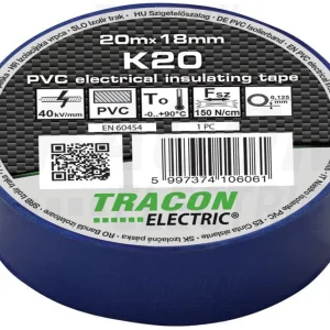 Tracon Szigetelőszalag 20m×18mm PVC 90Fok.ig Kék K20