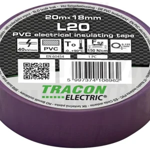 Tracon Szigetelőszalag 20m×18mm PVC 90Fok.ig Lila L20