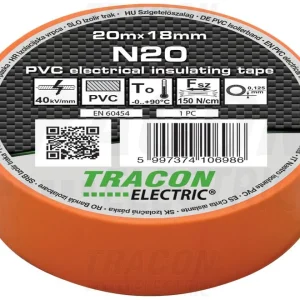 Tracon Szigetelőszalag 20m×18mm PVC 90Fok.ig Narancs N20