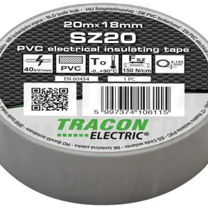 Tracon Szigetelőszalag 20m×18mm PVC 90Fok.ig Szürke SZ20