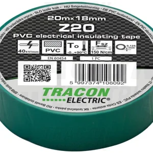 Tracon Szigetelőszalag 20m×18mm PVC 90Fok.ig Zöld Z20