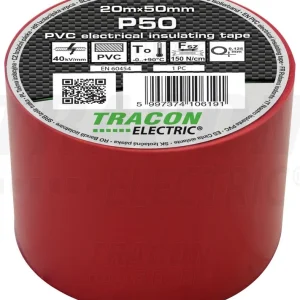 Tracon Szigetelőszalag 20m×50mm PVC 90fok.ig Piros P50