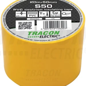 Tracon Szigetelőszalag 20m×50mm PVC 90fok.ig Sárga S50