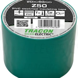 Tracon Szigetelőszalag 20m×50mm PVC 90fok.ig Zöld Z50