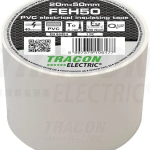 Tracon Szigetelőszalag 20m×50mm PVC 90fok.igFehér FEH50