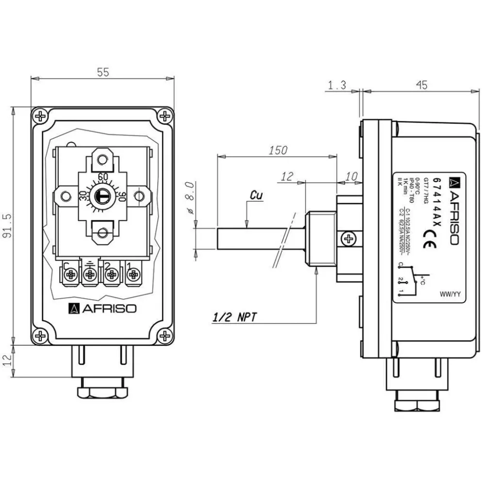 Afriso GTT/7RG merülő term. 20-90°C 100 mm