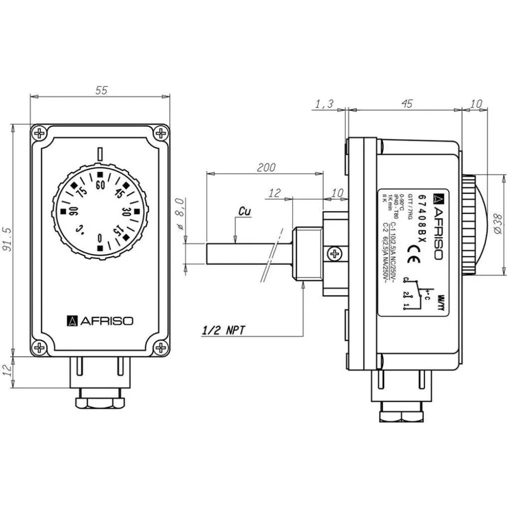 Afriso GTT/7RG merülő term. 20-90°C 100 mm