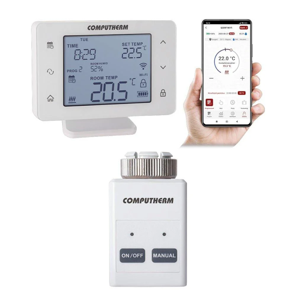 COMPUTHERM Q12RF állítómű + Q20RF Wi-Fi (TX) termosztát (párban) (Q12RF + Q20RF Wi-Fi (TX))