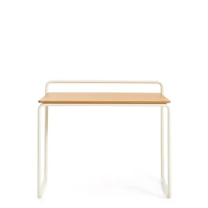 Tinn hamuzdafa juhar furnér íróasztal bézs fém szerkezettel, 82 x 45 cm