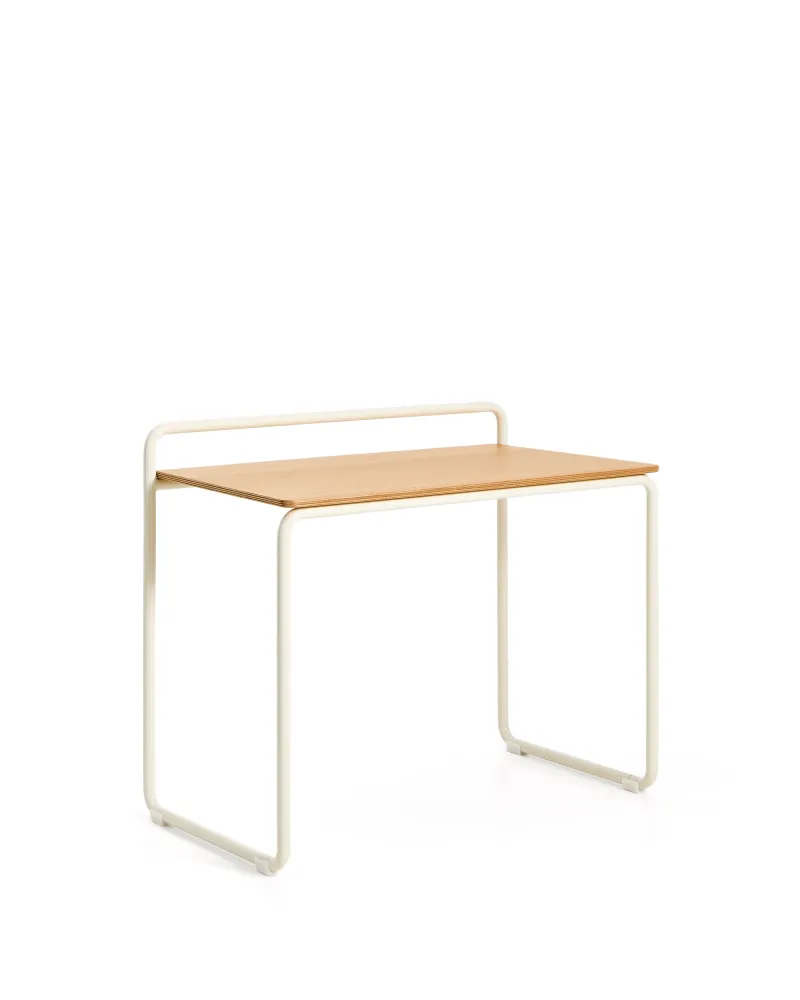 Tinn hamuzdafa juhar furnér íróasztal bézs fém szerkezettel, 82 x 45 cm
