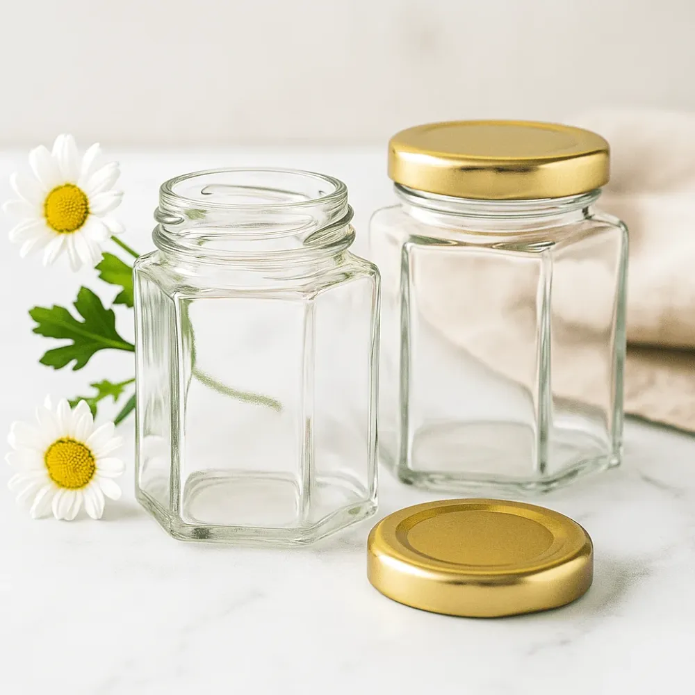 Jam Jar hatszögletű üveg csavaros fedél 150ml