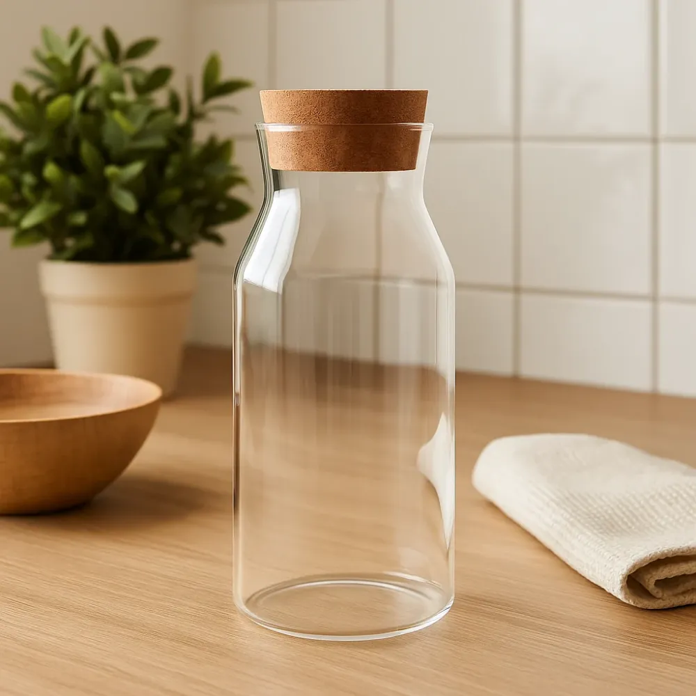 Átlátszó üveg befőttesüveg parafadugós fedéllel – 20 cm