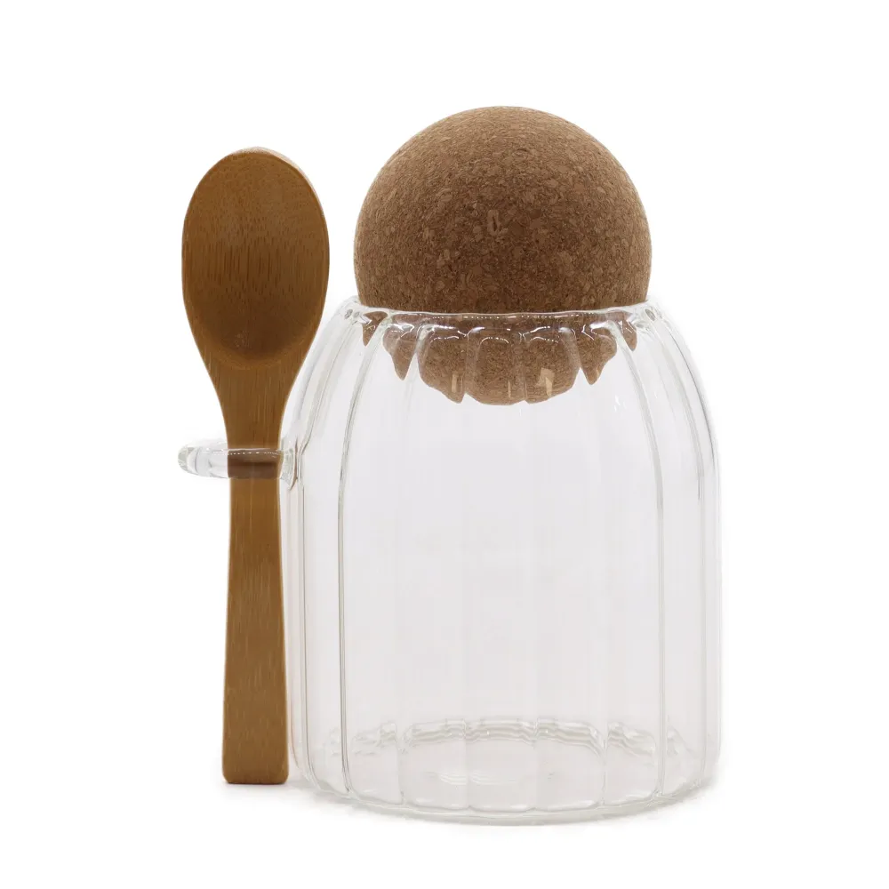 Üveg és bambusz bordázott üveg kanállal 10cm