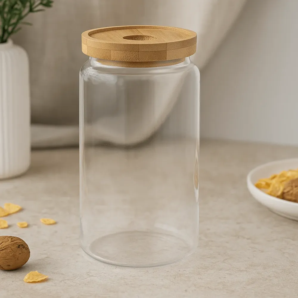Üveg tárolóedény bambusz fedővel, 1500ml