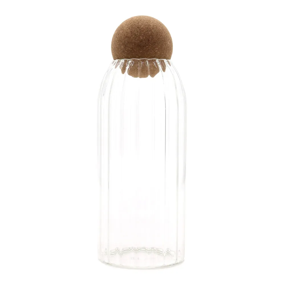 Üvegedény bordázott 20cm parafa gömbfedővel